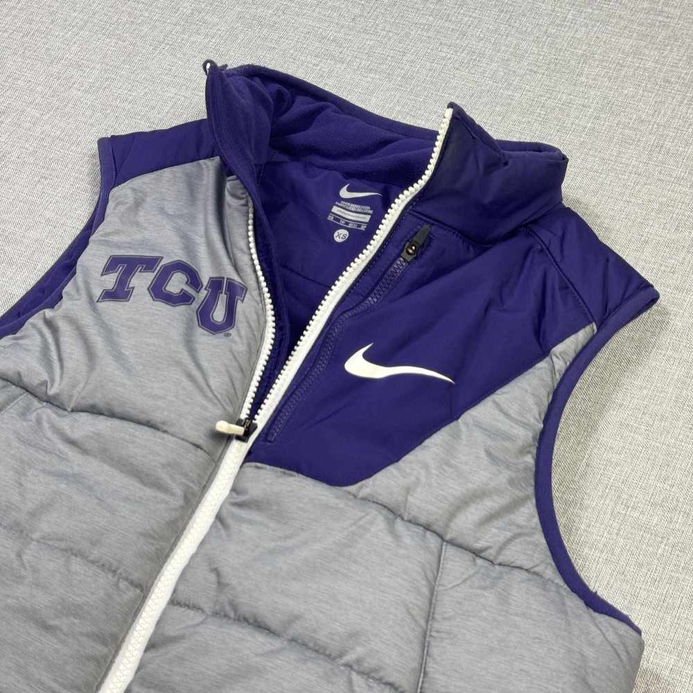 Nike TCU Horned Frogs Puffer‎ Jacket Vest Zip Men XS Gray NCAA Football Dri-FIT